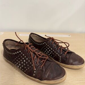 Frye Dark Brown Studded Lace-Up Sneakers